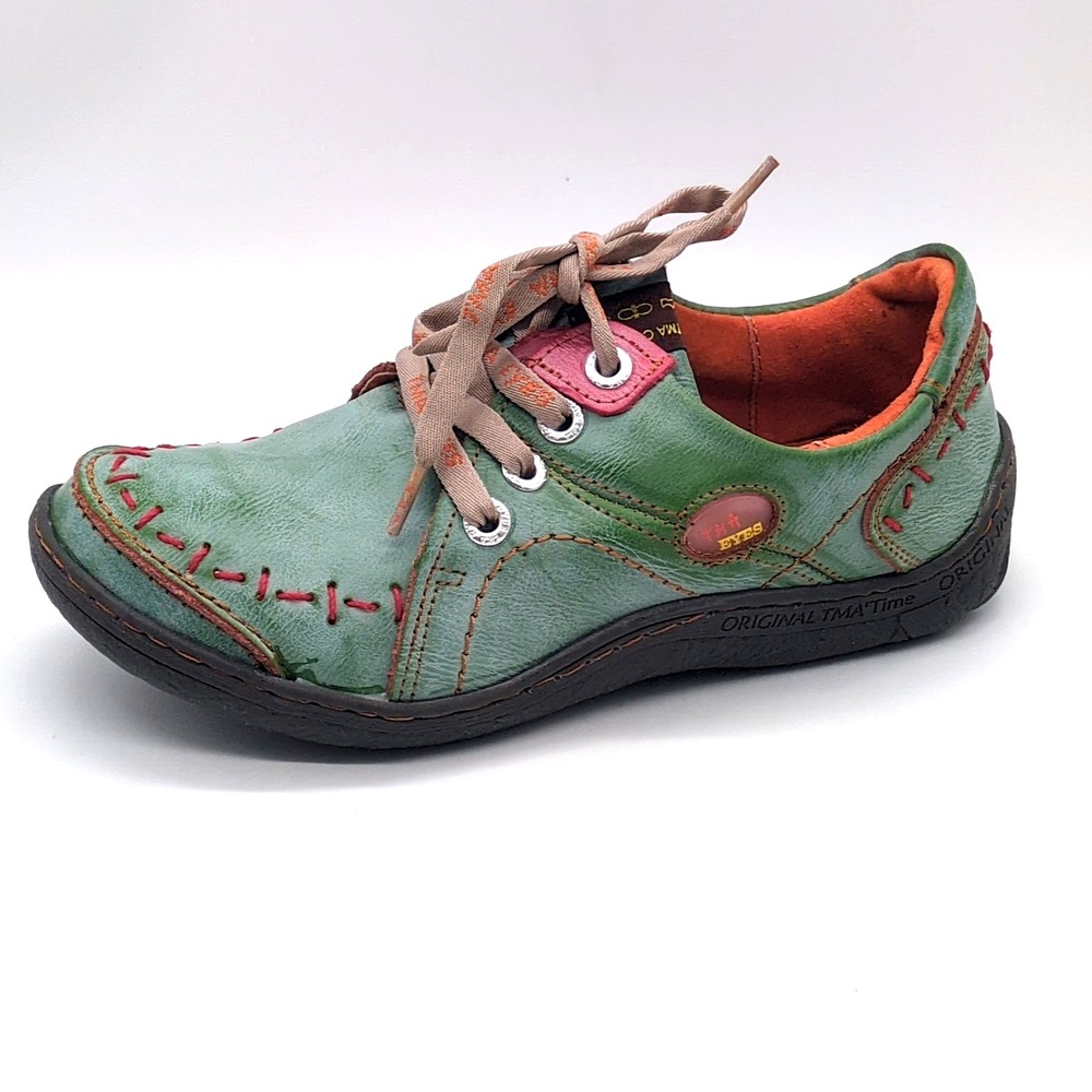 TMA Eyes Shoes Womens Air Step Green 8 Leather Sneaker Walking Comfort NEW